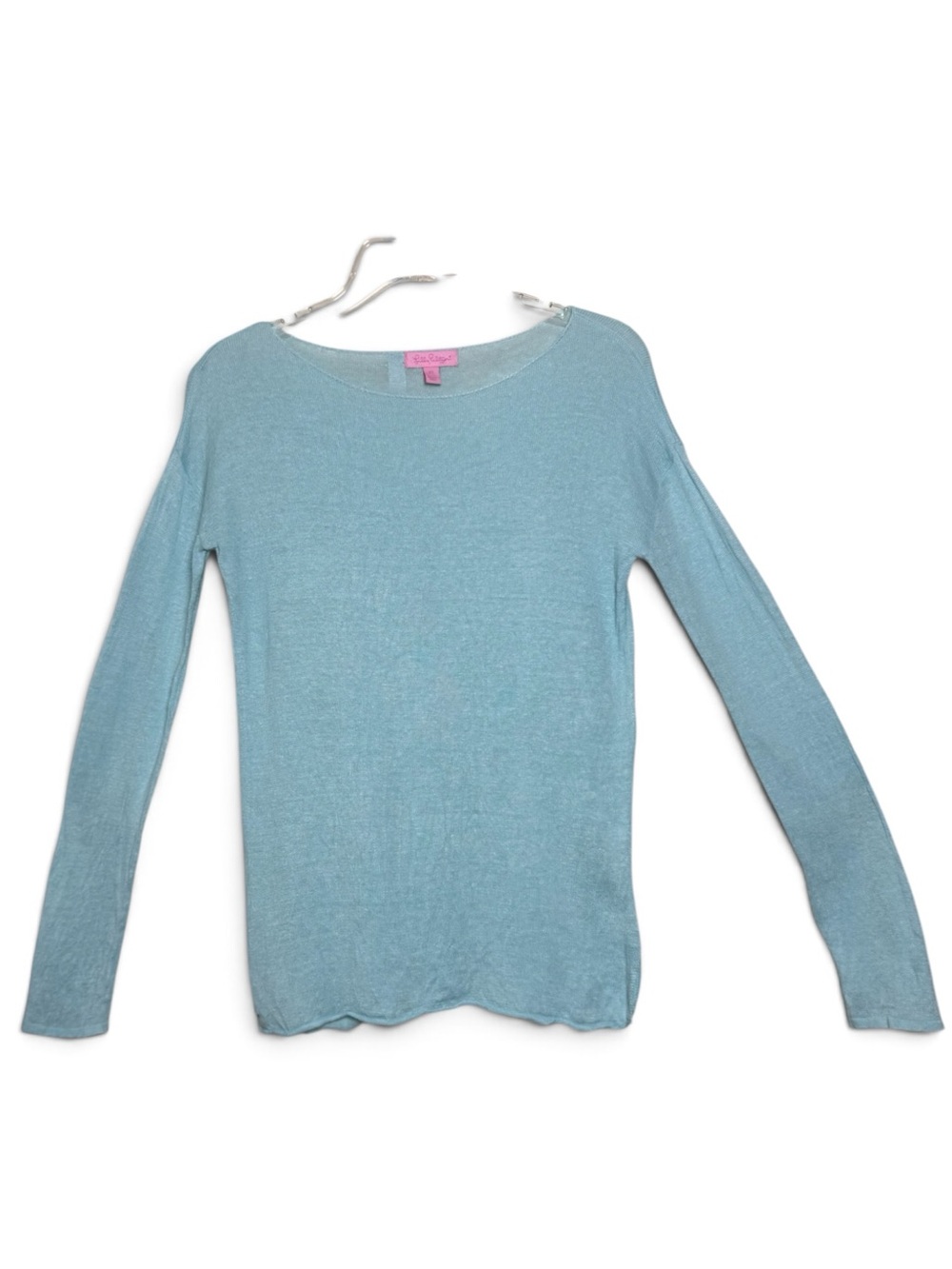 Lilly Pulitzer 100% Linen Boatneck Sweater Aqua Blue XS Lightweight